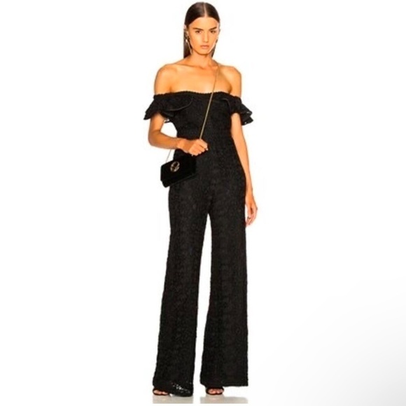 ALEXIS black off the shoulder Embroidered lace Edlyn Jumpsuit - Picture 1 of 13